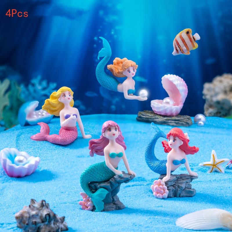 Marine Aquarium All In One - 4Pcs Plastic Fish Tank Little Mermaid